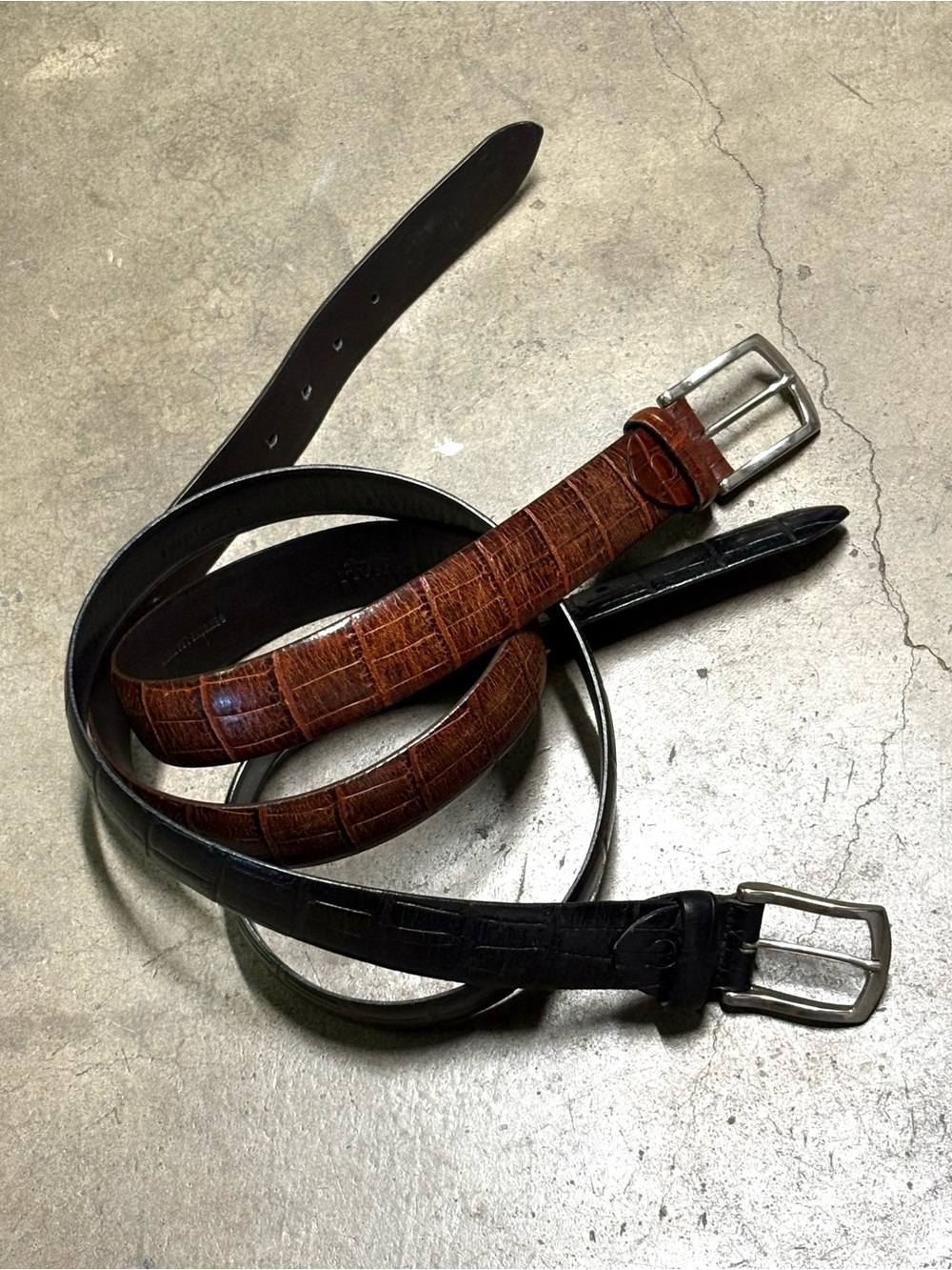 Canali Pair Black Brown Alligator Style Italian Leather Belts Size 34-36 Bundle - Picture 8 of 14